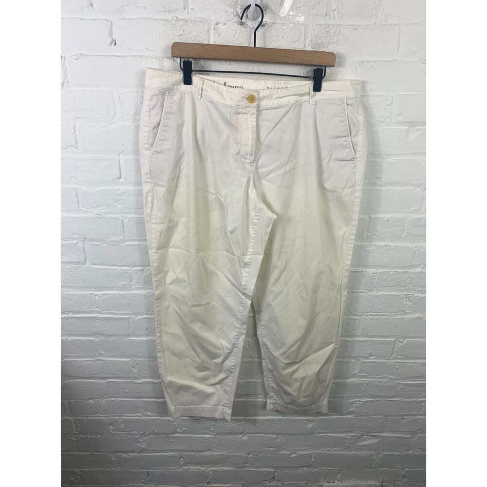 Talbots Women's High Rise Tapered Cropped Pant Flat Front White Size 16 Petite